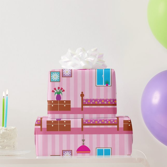 Rosa Bedroom Wrapping Papper Presentpapper (Skapare uppladdad)