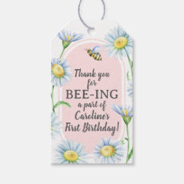 Rosa Bee-Day Födelsedagspresentkort med Tusensköno Presentetikett