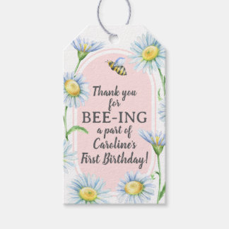Rosa Bee-Day Födelsedagspresentkort med Tusensköno Presentetikett