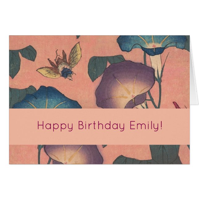 Rosa Bee Flower Classic Hokusai Art Hälsningskort (Framsidan Horizontal)