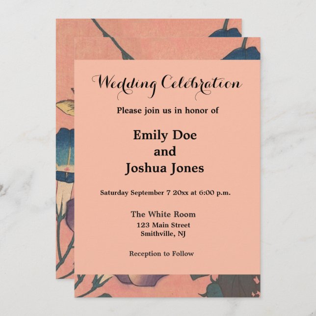 Rosa Bee Flower Classic Hokusai Art Inbjudningar (Fram/baksida)