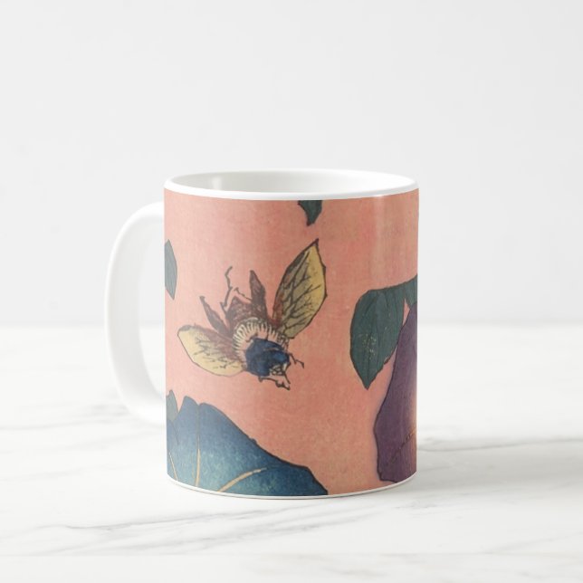 Rosa Bee Flower Classic Hokusai Art Kaffemugg (Framsida vänster)