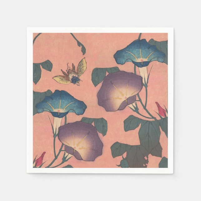 Rosa Bee Flower Classic Hokusai Art Pappersservett (Framsidan)