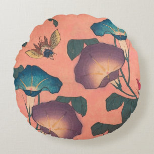 Rosa Bee Flower Classic Hokusai Art Rund Kudde