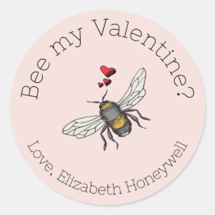 Rosa Bee My Valentine Honeybee Runt Klistermärke