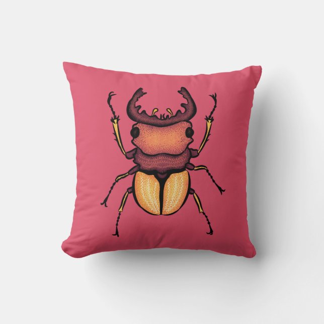 Rosa Beetle Insekt Älskare Art Kudde (Framsida)