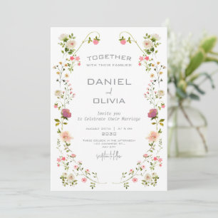 Rosa Beige Aesthetic Blommigt Watercolor Bröllop Inbjudningar
