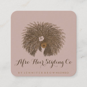 Rosa Beige Afro Hair Stylist Fyrkantigt Visitkort