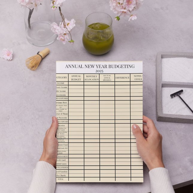 Rosa Beige Årlig nyårsbudgetering Anteckningsblock (Skapare uppladdad)