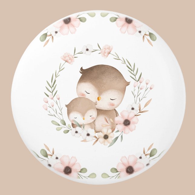 Rosa Beige Blommigt Woodland Nursery Uggla Knopp (Skapare uppladdad)