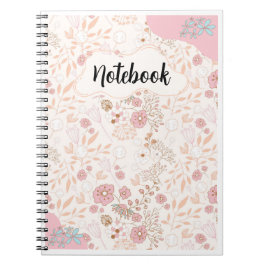 Rosa Beige Blommönster - Feminint Elegant Anteckningsbok