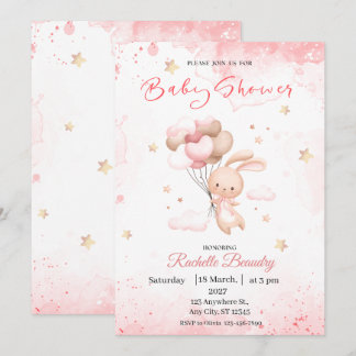 Rosa Beige Djur Baby Shower Inbjudan