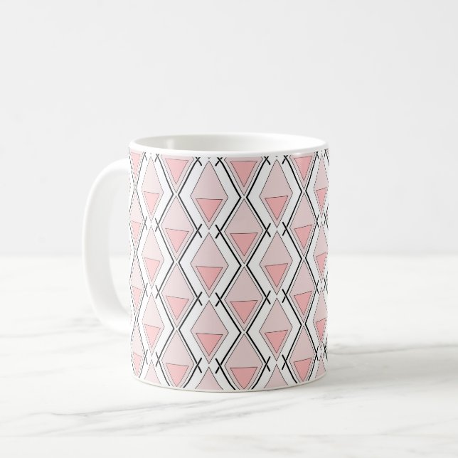 Rosa beige geometriskt mönster kaffemugg (Framsida vänster)
