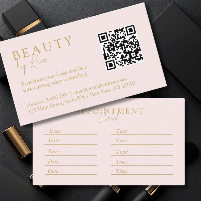 Rosa-Beige-Guld, minimal, Elegant, Salon, QR-kod Tidsbeställning Kort (Pink-Beige-Gold, Minimal, Elegant, Salon, QR-Code Appointment Card)
