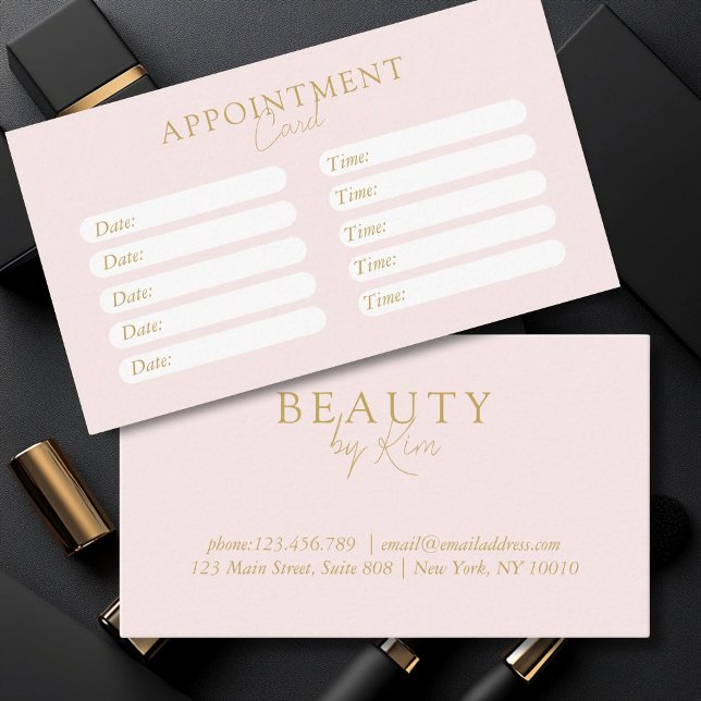 Rosa & Beige-Guld, minimal, Elegant, Salon Tidsbeställning Kort (Pink & Beige-Gold, Minimal, Elegant, Salon, Trendy Appointment Card)