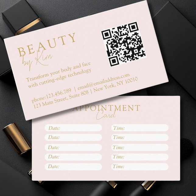 Rosa & Beige-Guld, minimal, Elegant, Salon Tidsbeställning Kort (Pink & Beige-Gold, Minimal, Elegant, Salon Appointment Card)
