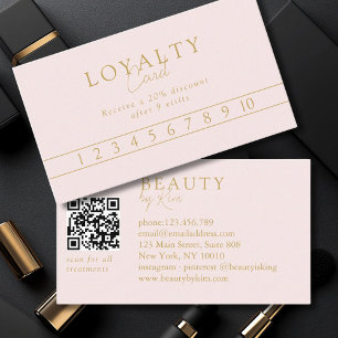 Rosa & Beige-Guld Minimal Elegant Salong QR-kod Visitkort