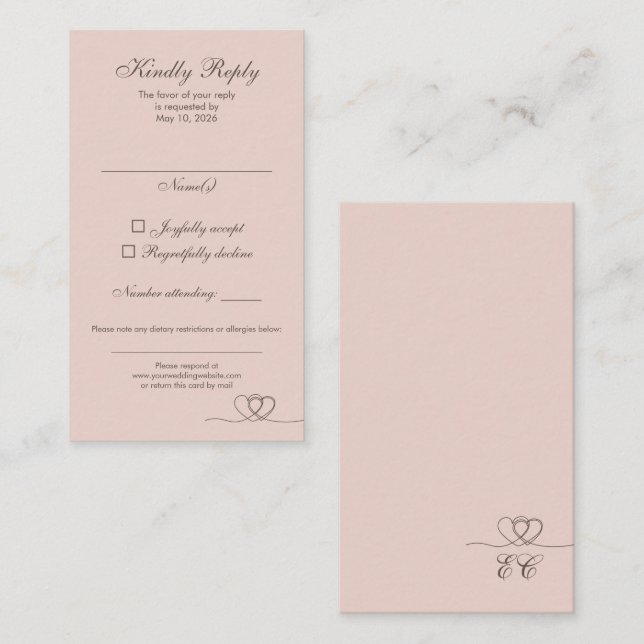 Rosa Beige Modern Mix och Match Bröllop RSVP-kort Visitkort (Fram/baksida)