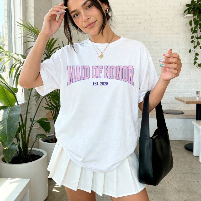 Rosa + Beige Randig Navy MAID OF HONOR  T Shirt (Personalize with names, dates, locations or events.)