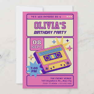 Rosa beige retro Music party cassete Inbjudningar