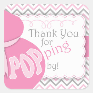 Rosa Belly Bump Baby Shower Favor Stickers Fyrkantigt Klistermärke