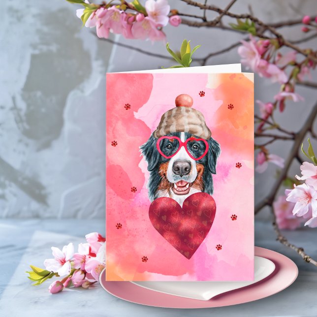 Rosa Bernese Mountain valentinespresent Hund Kort (Skapare uppladdad)