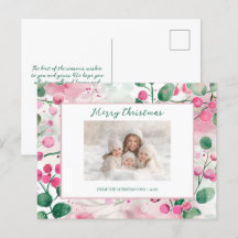 Rosa Berries Blommigt Fotojulkort