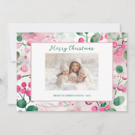 Rosa Berries Blommigt Fotojulkort Julkort