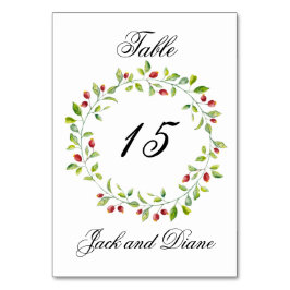 Rosa Berries och Grönt Foliage Bröllop Bord Bordsnummer