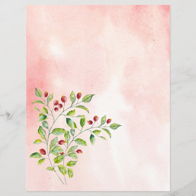 Rosa Berries och Grönt Foliage Bröllop Stationery (Framsida)