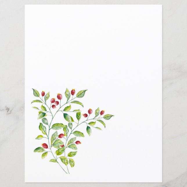 Rosa Berries och Grönt Foliage Bröllop Stationery (Framsida)
