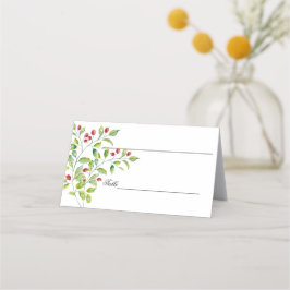 Rosa Berries och Grönt Foliage Watercolor Placeringskort