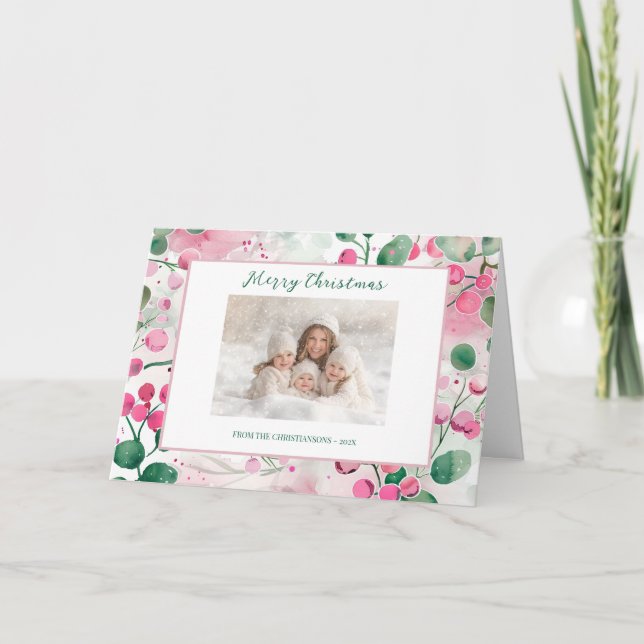 Rosa Berries Photo Blommigt-julkort Helgkort (Framsida)
