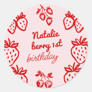 Rosa Berry 1st Hand plockade Strawberry Girl Birth Runt Klistermärke