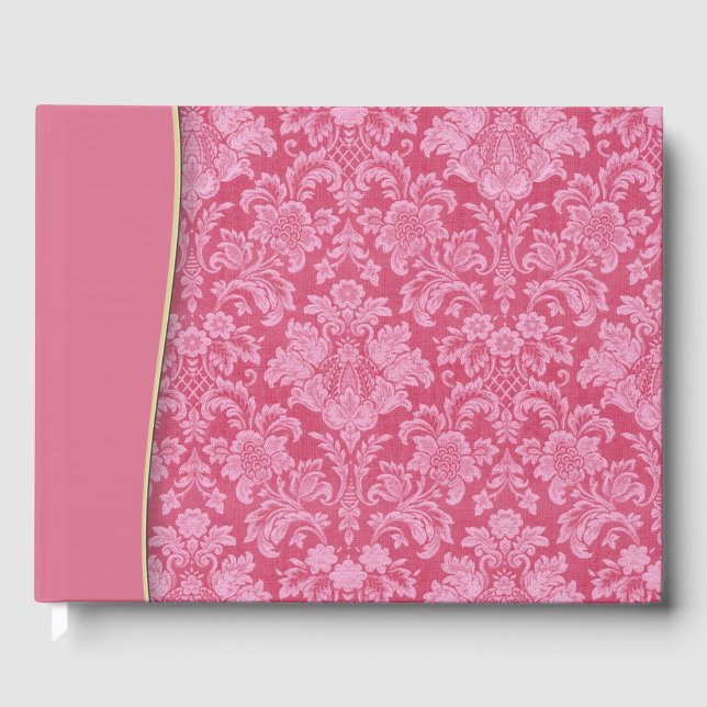 Rosa Berry Damask Wedor Shower Guestbook Gästböcker (Framsida)