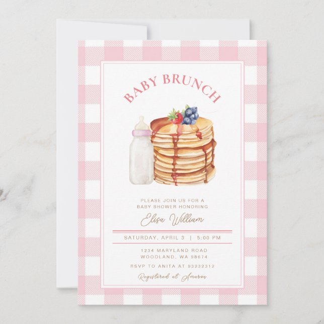 Rosa Berry Pancake Baby Shower Brunch Inbjudningar (Framsida)