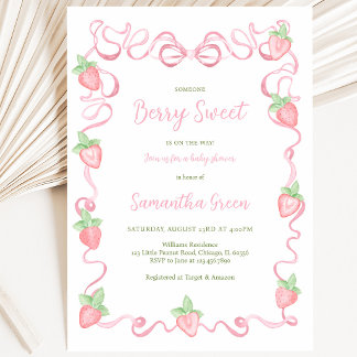 Rosa Berry Söt Bebis Baby Shower Inbjudningar