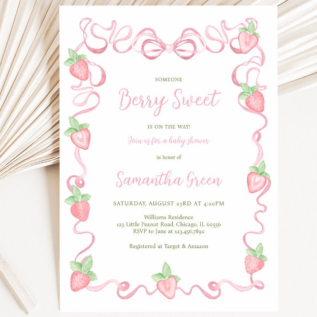 Rosa Berry Söt Bebis Baby Shower Inbjudningar (Skapare uppladdad)