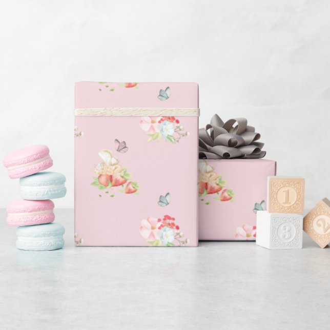 Rosa Berry Söt Jordgubbe och Baby Fairy  Presentpapper (Baby Shower)
