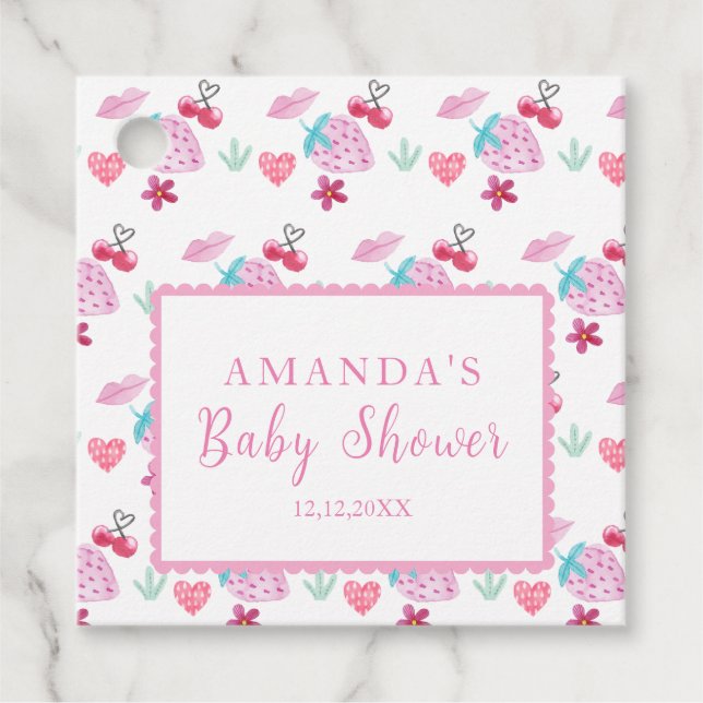 Rosa Berry Sweet Baby Shower Gåvor Etiketter (Framsida)