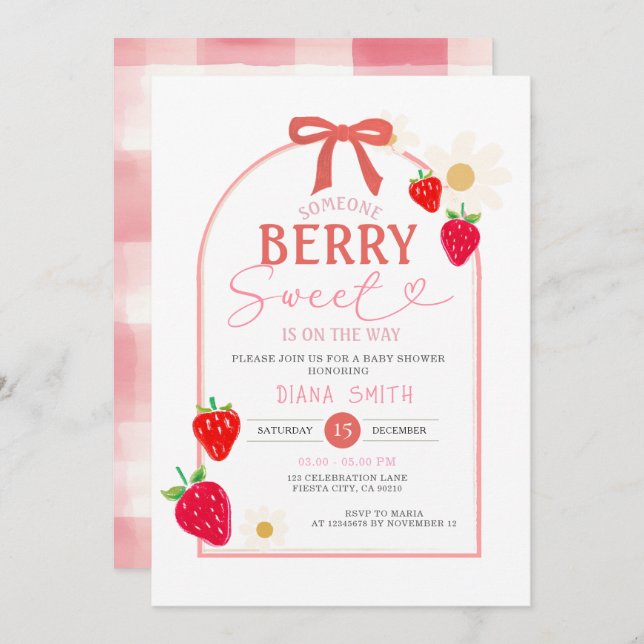 Rosa Berry Sweet Baby Shower-inbjudan Inbjudningar (Fram/baksida)