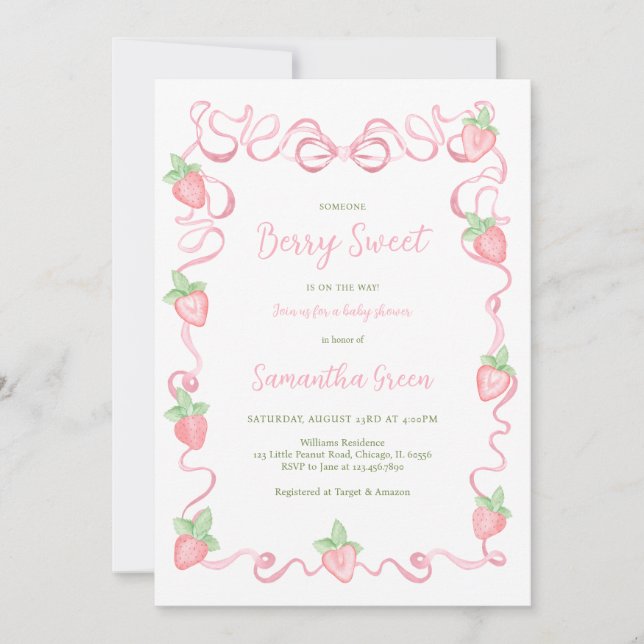 Rosa Berry Sweet Baby Shower Inbjudningar (Framsida)