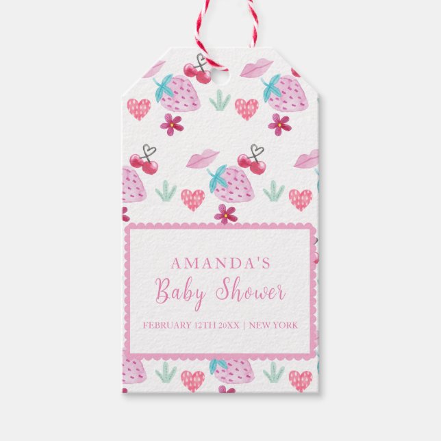 Rosa Berry Sweet Baby Shower Presentetikett (Framsidan)