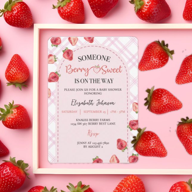 Rosa Berry Sweet Baby Shower Strawberry Inbjudningar (Skapare uppladdad)