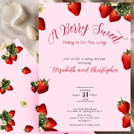 Rosa Berry Sweet Red Strawberry Girl Baby Shower Inbjudningar