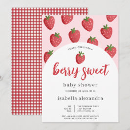 Rosa Berry Sweet Strawberry Baby Shower Inbjudningar
