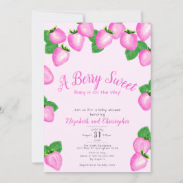 Rosa Berry Sweet Strawberry Girl Baby Shower Inbjudningar