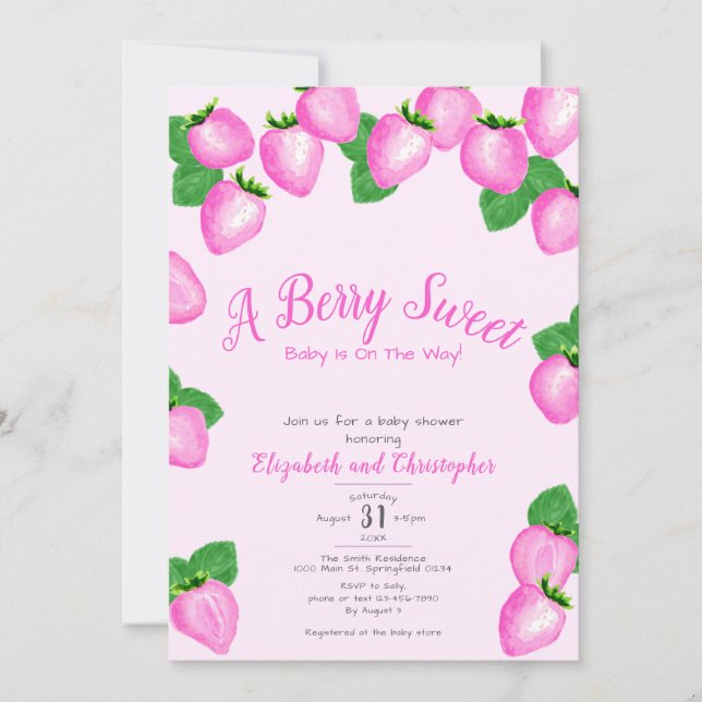 Rosa Berry Sweet Strawberry Girl Baby Shower Inbjudningar (Framsida)