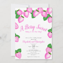 Rosa Berry Sweet Strawberry Girl Baby Shower Inbjudningar