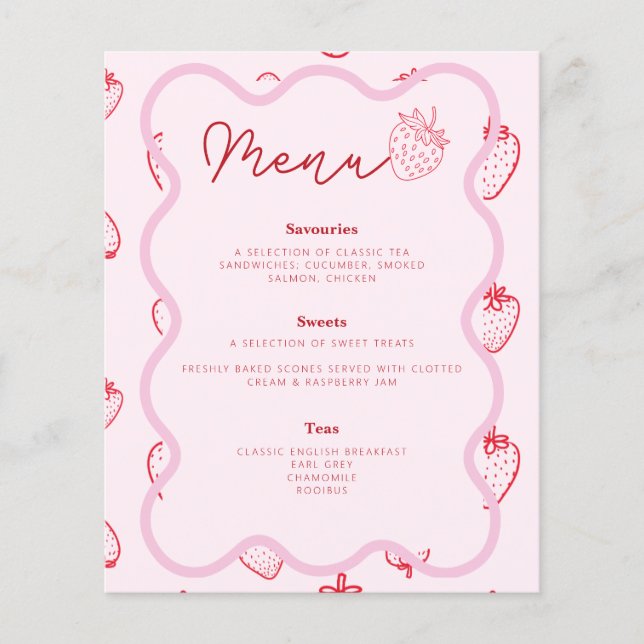 Rosa Berry Sweet Theme Baby Shower Aeftermiddag Te (Framsida)